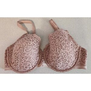 THIRDLOVE Artisan Lace 34E Balconette Bra Dusty Rose Criss-Cross Sexy